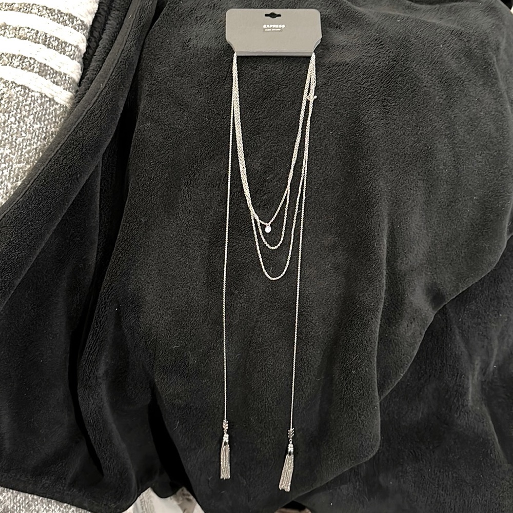 Express layered long tassel necklace silver cubic zirconia brand new with tags